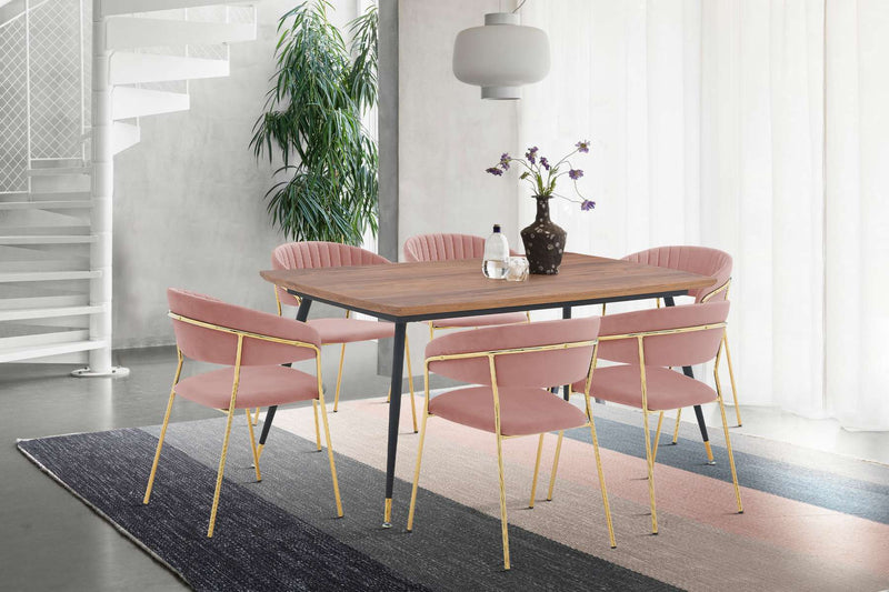 Messina and Nara Pink Velvet 7 Piece Rectangular Dining Set By Armen Living | Dining Sets |  Modishstore 