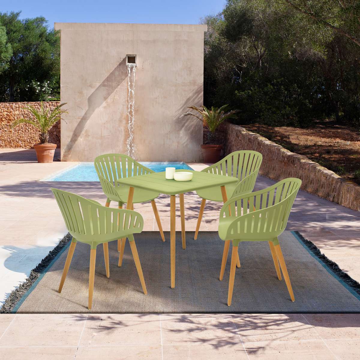 Nassau Outdoor 5 Piece Green Eucalyptus Dining Set By Armen Living | Outdoor Dining Sets |  Modishstore  - 25