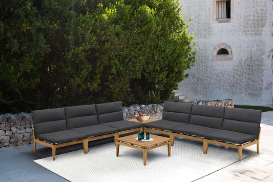 Arno Outdoor 8 Piece Teak Wood Seating Set in Charcoal Olefin By Armen Living | Outdoor Sofas, Loveseats & Sectionals |  Modishstore 