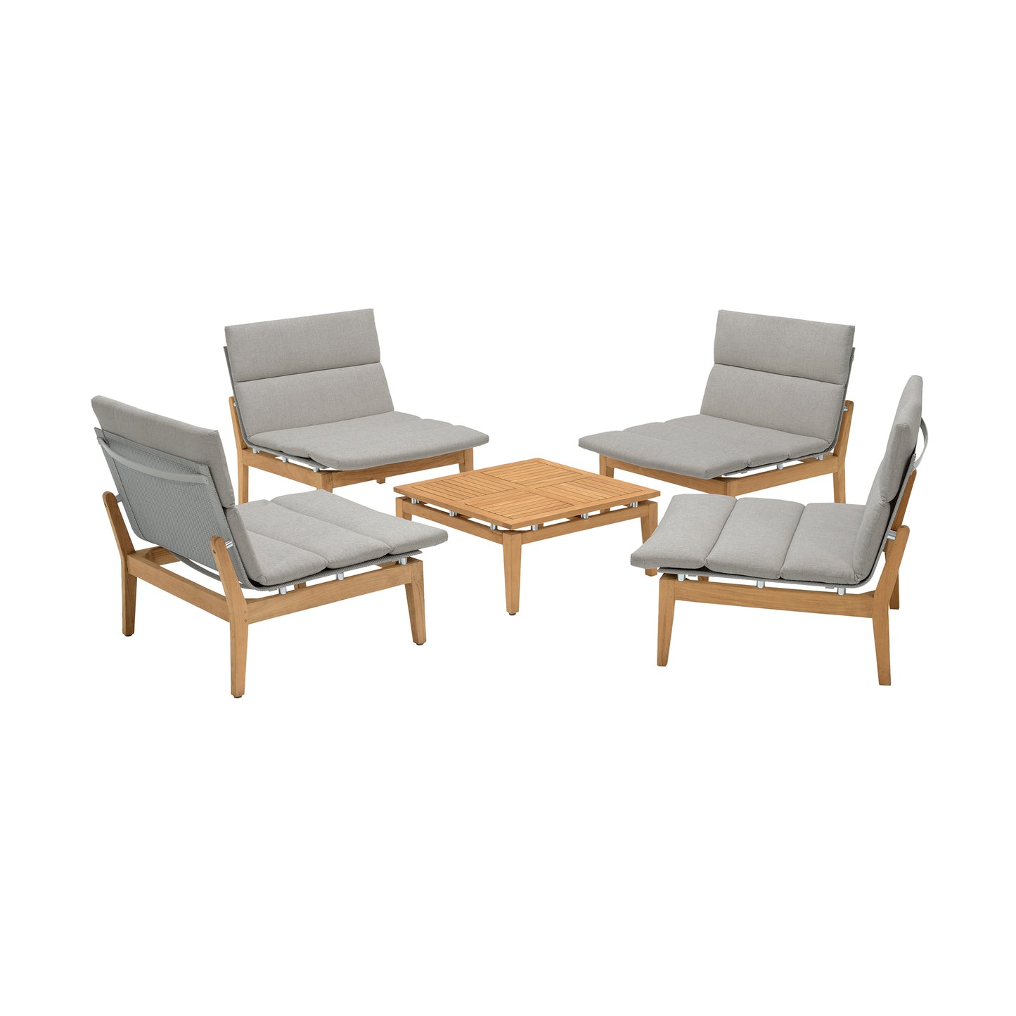 Arno Outdoor 5 Piece Teak Wood Seating Set in Beige Olefin By Armen Living | Outdoor Sofas, Loveseats & Sectionals | Modishstore - 2