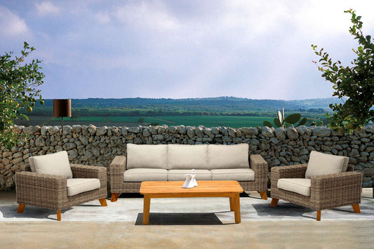 Bahamas Outdoor 4 Piece Wicker & Teak Sofa Seating Set with Beige Olefin By Armen Living | Outdoor Sofas, Loveseats & Sectionals |  Modishstore 