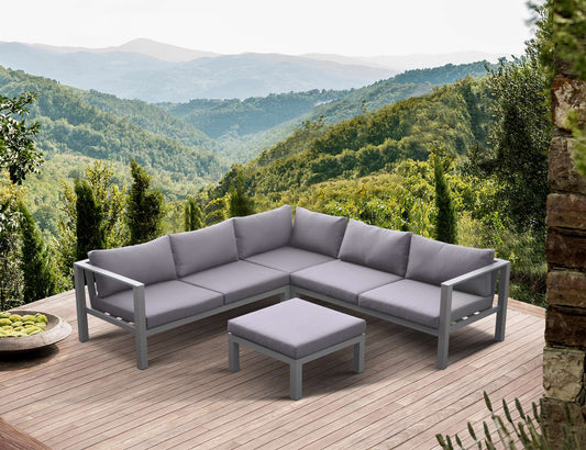 Cliff Outdoor Patio Aluminum Sectional in Grey Powder Coated Finish with Grey Fabric Cushions By Armen Living | Outdoor Sofas, Loveseats & Sectionals |  Modishstore 