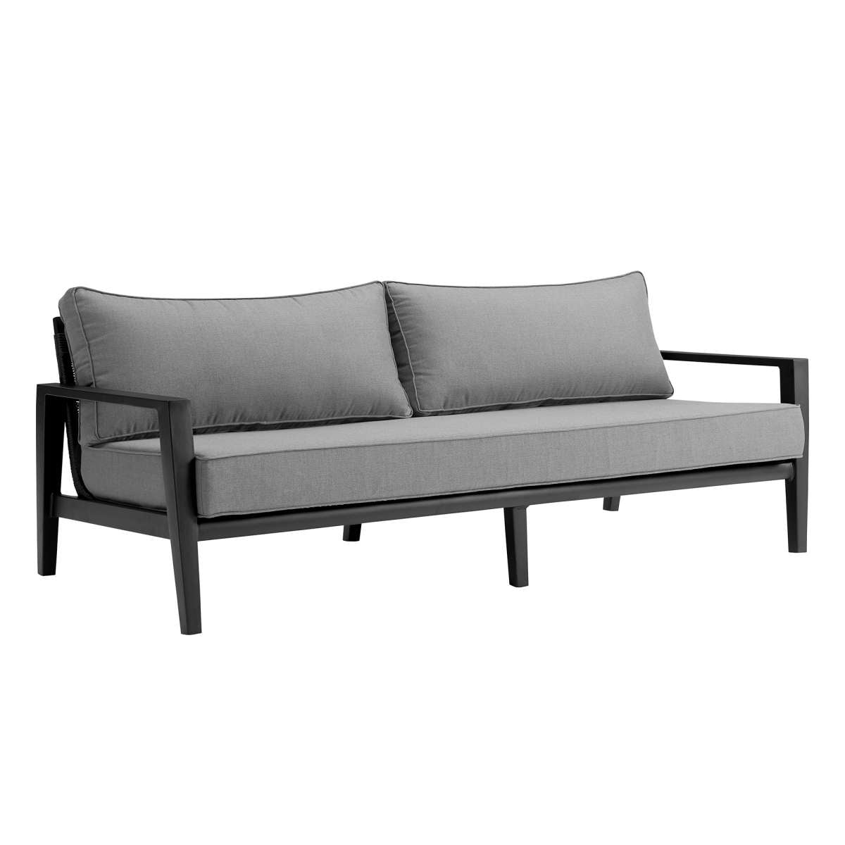 Cayman 4 Piece Black Aluminum Outdoor Seating Set with Dark Gray Cushions By Armen Living | Outdoor Sofas, Loveseats & Sectionals |  Modishstore  - 3