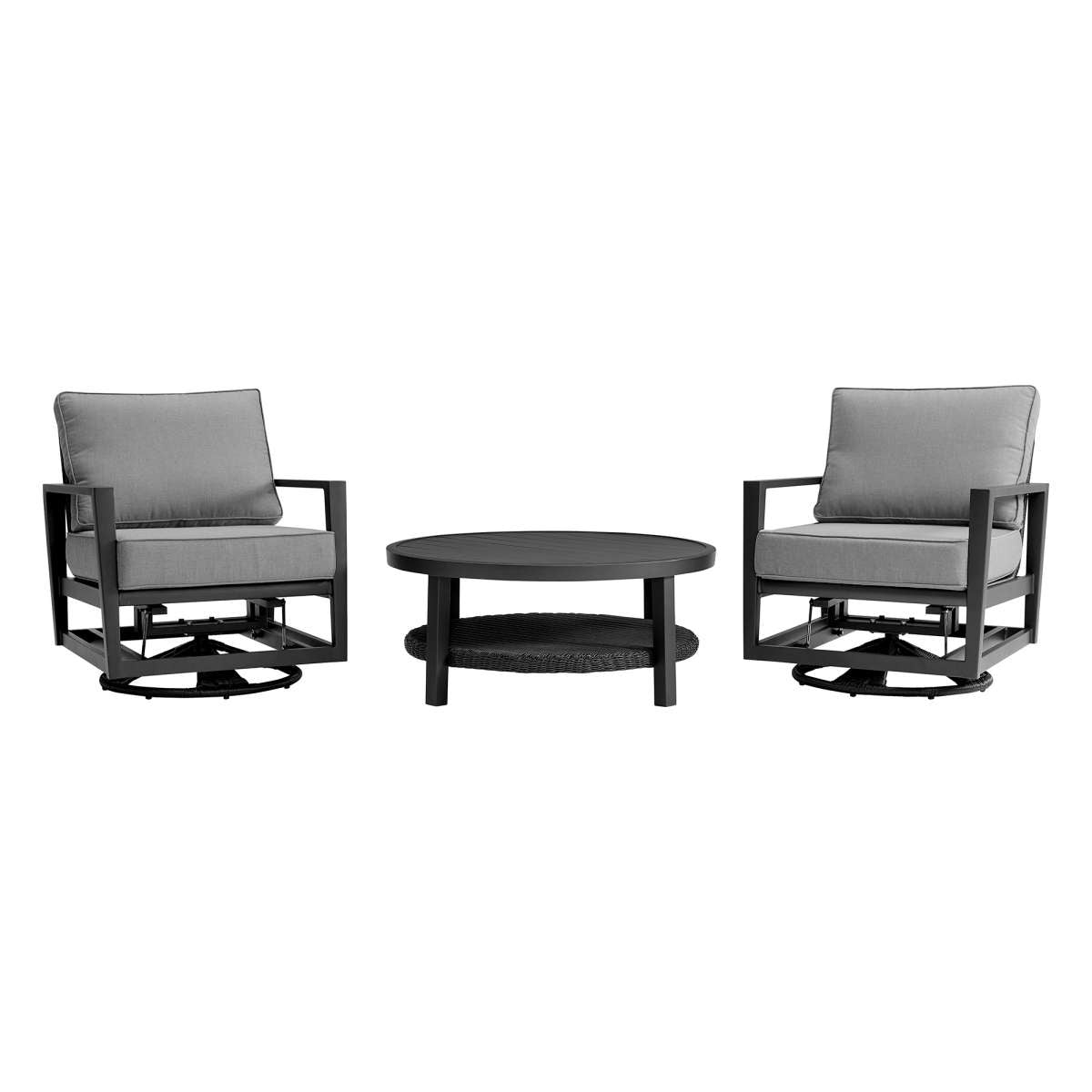 Caymen 3 Piece Black Aluminum Outdoor Seating Set with Dark Gray Cushions By Armen Living | Outdoor Sofas, Loveseats & Sectionals |  Modishstore  - 2