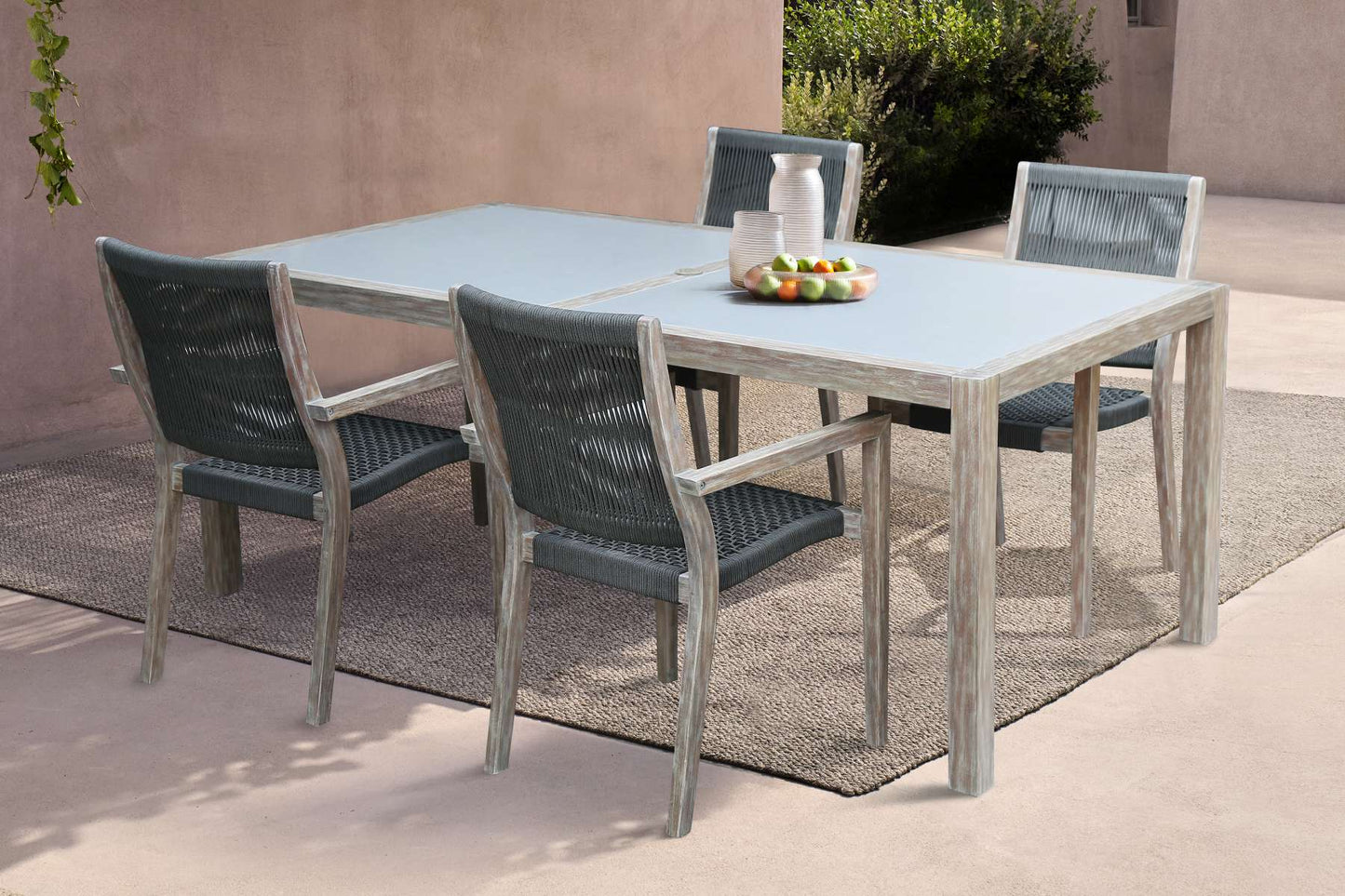 Sienna and Madsen 5 Piece Outdoor Eucalyptus Dining Set with Grey Teak Finish By Armen Living | Outdoor Dining Sets |  Modishstore 