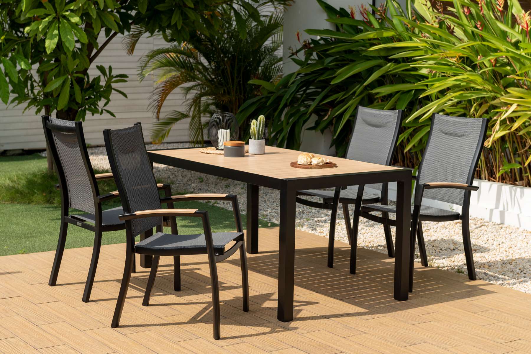 Panama Outdoor 5 Piece Black Aluminum Dining Set By Armen Living | Outdoor Dining Sets |  Modishstore 