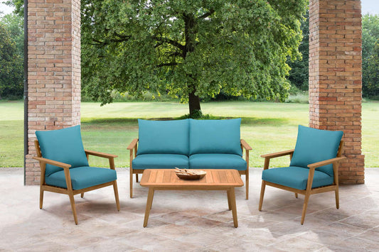 Eve Outdoor 4 Piece Teak Wood Sofa Seating Set with Teal Olefin By Armen Living | Outdoor Sofas, Loveseats & Sectionals |  Modishstore 