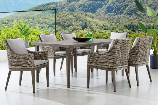 Grenada 7 Piece Gray Aluminum Outdoor Dining Set with Gray Fabric By Armen Living | Outdoor Dining Sets |  Modishstore 