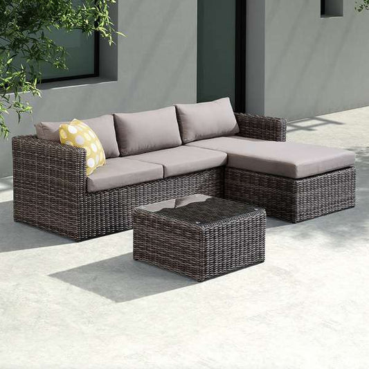 Hagen 3 piece Outdoor Rattan Sectional Chase Set with Brown Cushions and Modern Accent Pillows By Armen Living | Outdoor Sofas, Loveseats & Sectionals |  Modishstore 