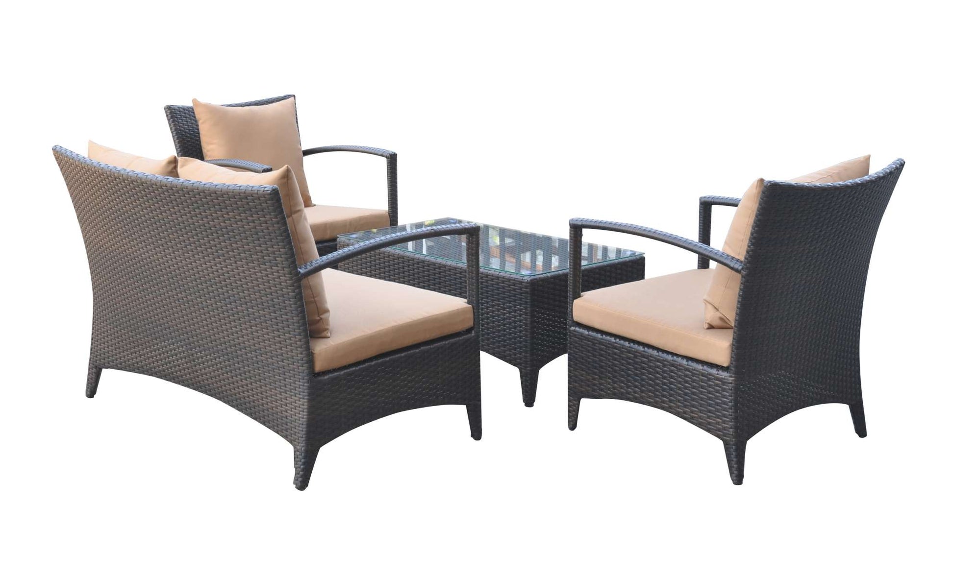 Havana 4 piece Outdoor Wicker Patio Set with Brown Fabric Cushions and Tempered Glass Top By Armen Living | Outdoor Sofas, Loveseats & Sectionals |  Modishstore  - 2