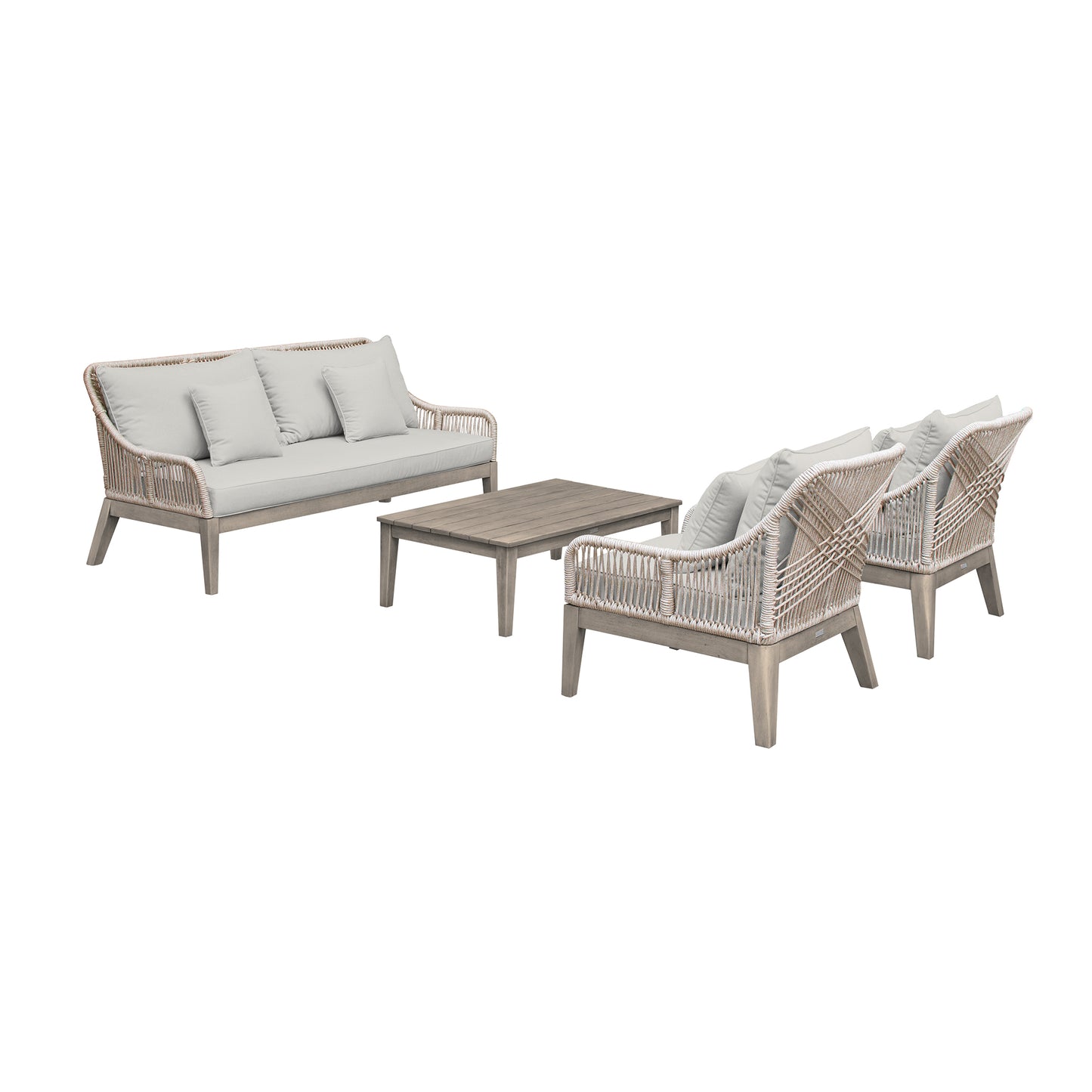 Hawaii 4 Piece Outdoor Patio Furniture Set in Acacia Wood and Rope with Grey Cushions By Armen Living | Outdoor Sofas, Loveseats & Sectionals | Modishstore - 3