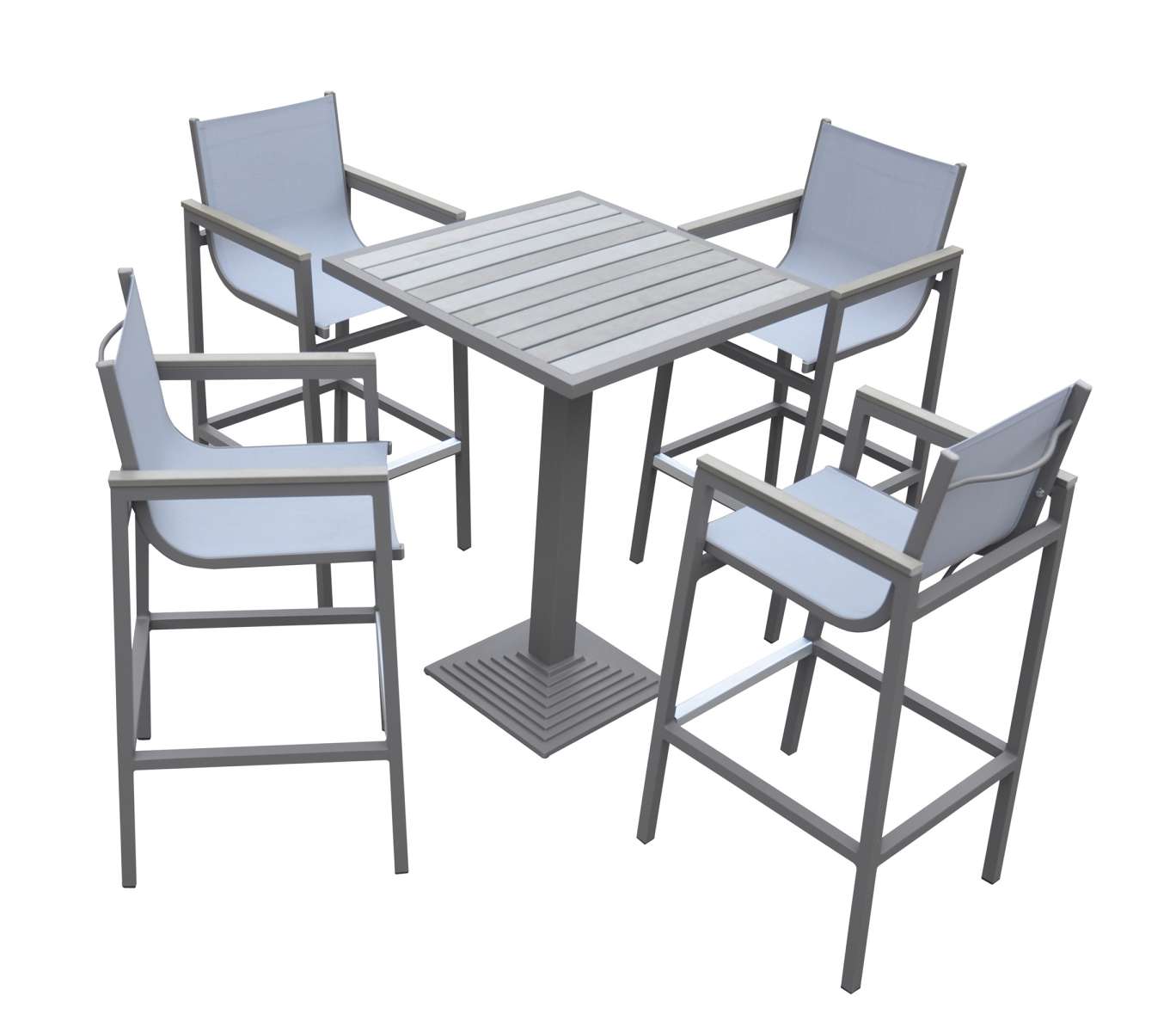 Marina Outdoor Patio Set Grey Finish and Grey Wood Top (Table with 4 barstools) By Armen Living | Outdoor Dining Sets |  Modishstore 