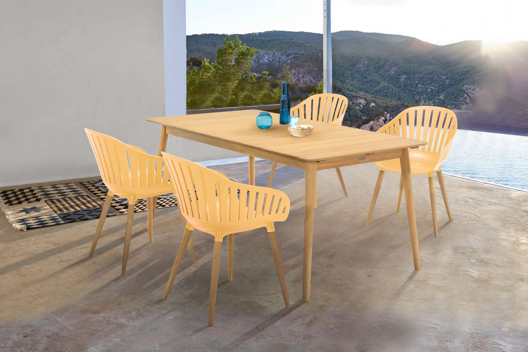 Nassau 5 piece Outdoor Dining Set in Natural Wood Finish Table and Honey Yellow Arm Chairs By Armen Living | Outdoor Dining Sets |  Modishstore  - 13