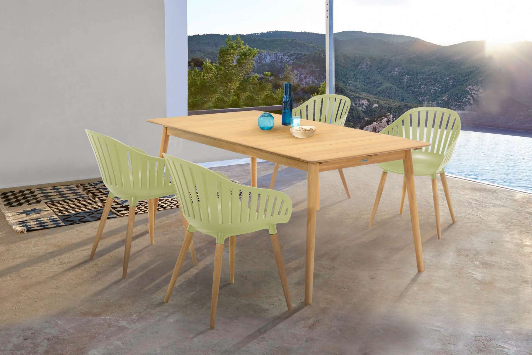 Nassau 5 piece Outdoor Dining Set in Natural Wood Finish Table and Honey Yellow Arm Chairs By Armen Living | Outdoor Dining Sets |  Modishstore  - 32