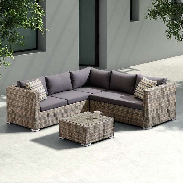 Nina 3 piece Outdoor Rattan Sectional Set with Dark Brown Cushions and Modern Accent Pillows By Armen Living | Outdoor Sofas, Loveseats & Sectionals |  Modishstore 