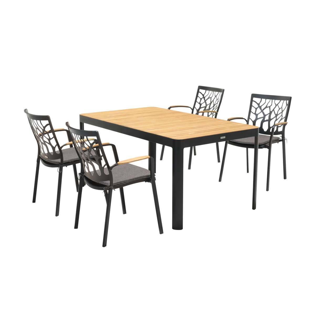 Portals Outdoor 5 piece Dining Table Set in Black Finish and Natural Teak Wood Accent Top By Armen Living | Outdoor Dining Sets |  Modishstore  - 2