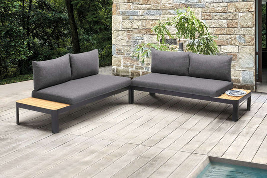 Portals Outdoor 2 piece Sofa Set in Black Finish with Natural Teak Wood Accent By Armen Living | Outdoor Sofas, Loveseats & Sectionals |  Modishstore 