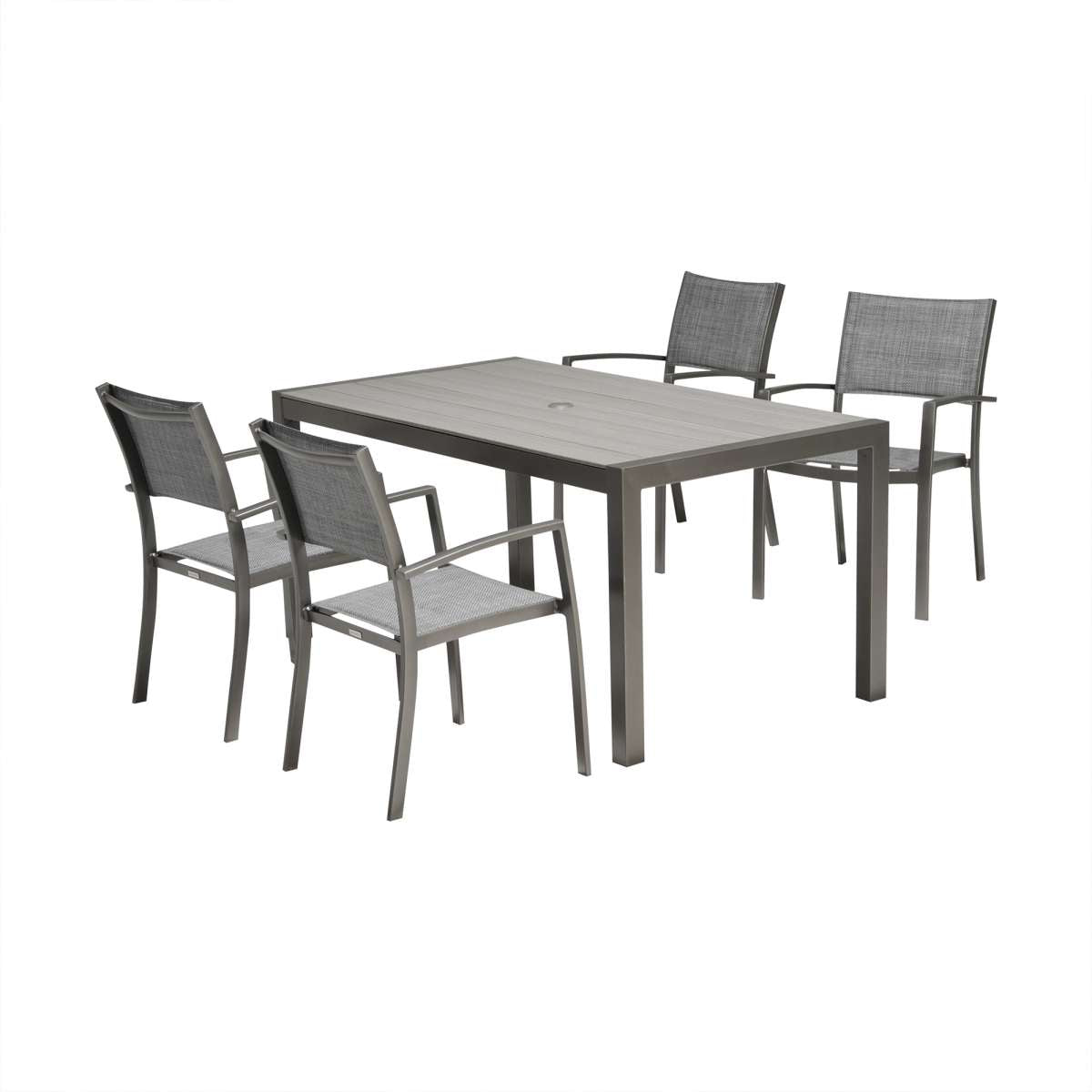 Solana 5 piece Outdoor Aluminum Dining Set in Cosmos Grey Finish with Wood Top By Armen Living | Outdoor Dining Sets |  Modishstore  - 2