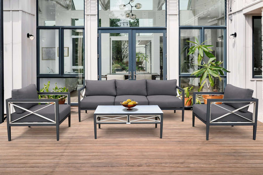 Sonoma Outdoor 4 piece Set in Dark Grey Finish and Charcoal Cushions By Armen Living | Outdoor Sofas, Loveseats & Sectionals |  Modishstore 