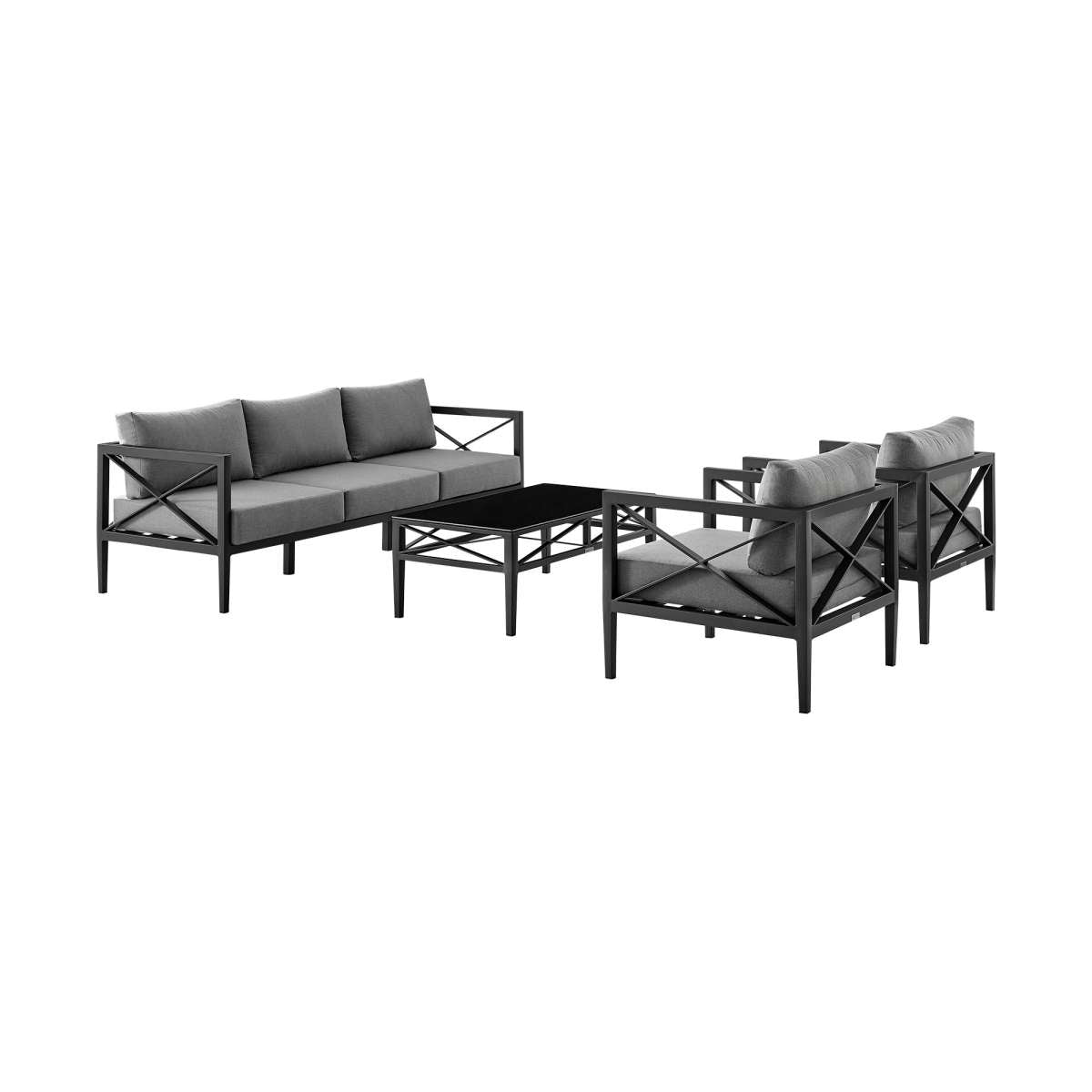 Sonoma Outdoor 4 piece Set in Dark Grey Finish and Dark Grey Cushions By Armen Living | Outdoor Sofas, Loveseats & Sectionals |  Modishstore  - 3