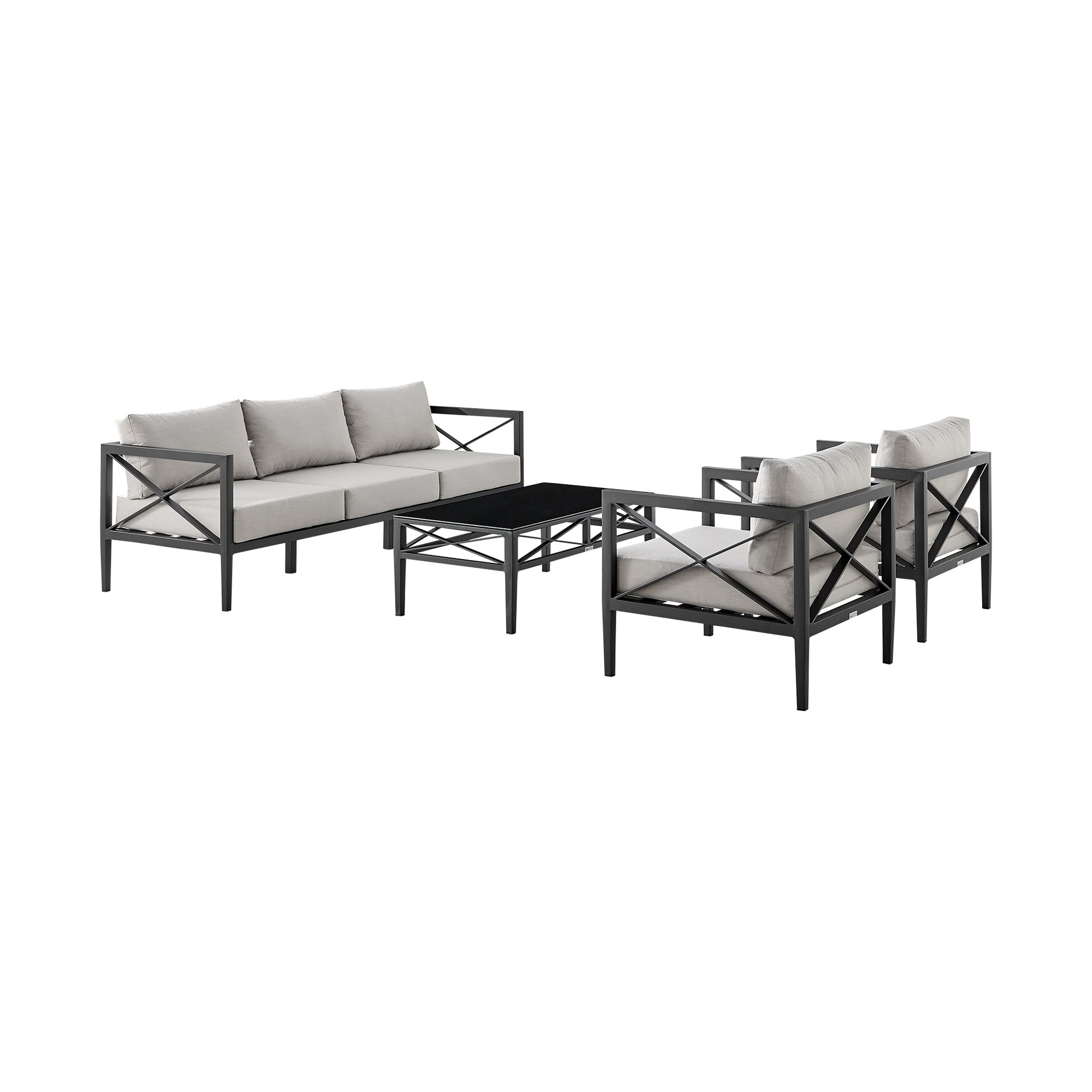 Sonoma Outdoor 4 piece Set in Dark Grey Finish and Light Grey Cushions By Armen Living | Outdoor Sofas, Loveseats & Sectionals | Modishstore - 2