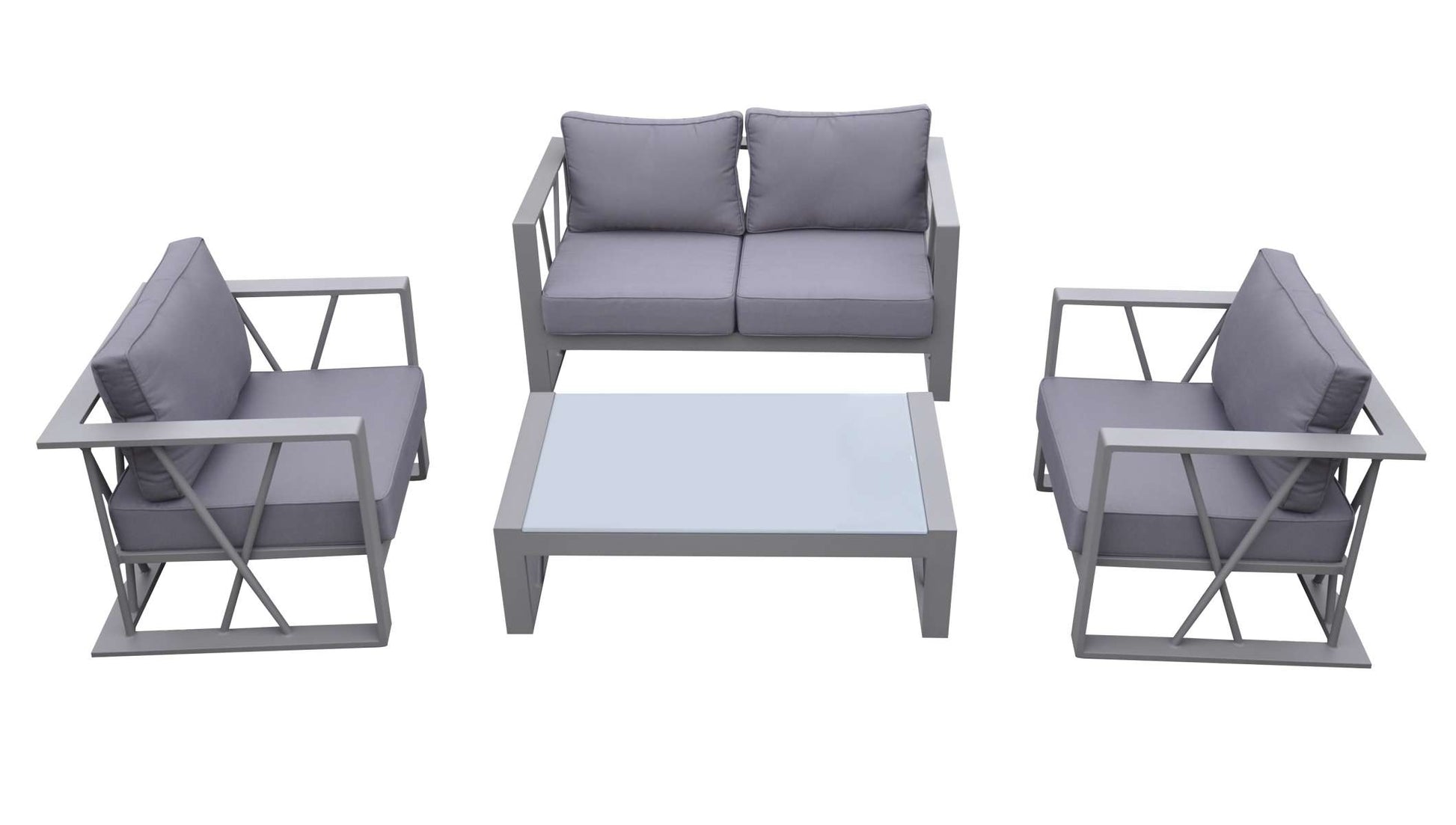 St Barts 4 piece Outdoor Patio Aluminum Set with Grey Fabric Cushions and White Glass Top By Armen Living | Outdoor Sofas, Loveseats & Sectionals |  Modishstore  - 2