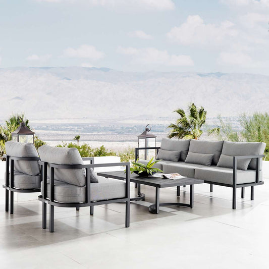 Valentina 4 Piece Dark Gray Aluminum Outdoor Seating Set with Dark Gray Cushions By Armen Living | Outdoor Sofas, Loveseats & Sectionals |  Modishstore 