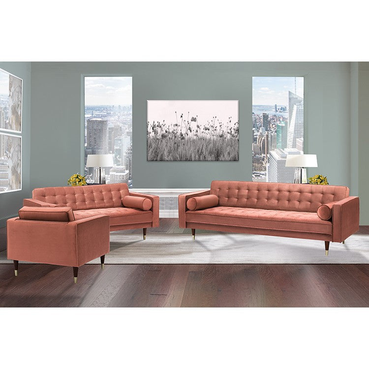 Somerset Blush Velvet Mid Century Modern Sofa Seating Set By Armen Living | Sofa Set | Modishstore