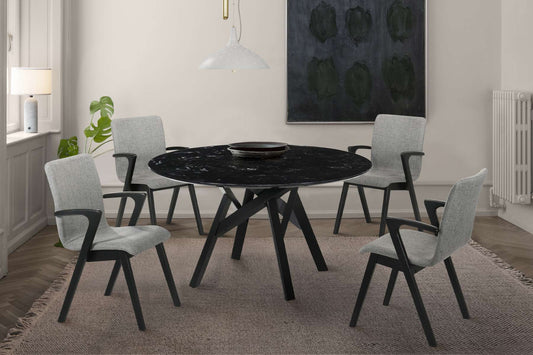 Venus and Varde 5 Piece Black Marble Round Dining Set By Armen Living | Dining Sets | Modishstore