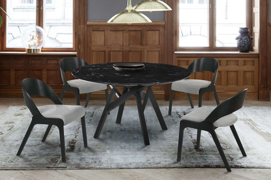 Venus and Polly 5 Piece Black Marble Round Dining Set By Armen Living | Dining Sets | Modishstore