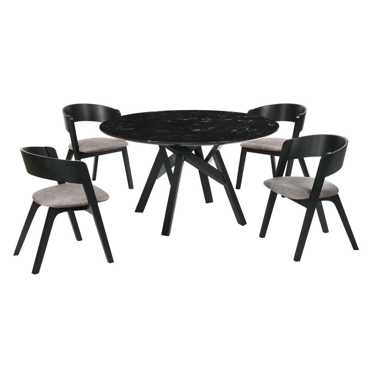 Venus and Jackie 5 Piece Black Marble Round Dining Set By Armen Living | Dining Sets | Modishstore - 2