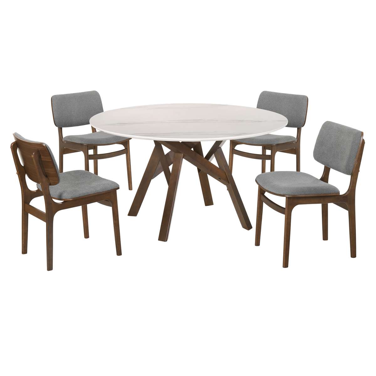 Venus and Lima 5 Piece Walnut and Marble Round Dining Set By Armen Living | Dining Sets | Modishstore - 2