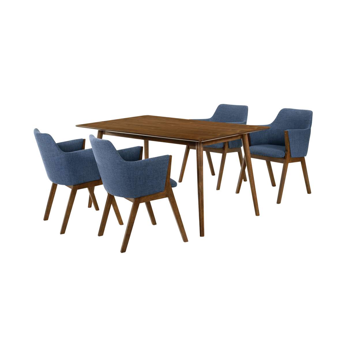 Westmont and Renzo Blue and Walnut 5 Piece Dining Set By Armen Living | Dining Sets | Modishstore - 2