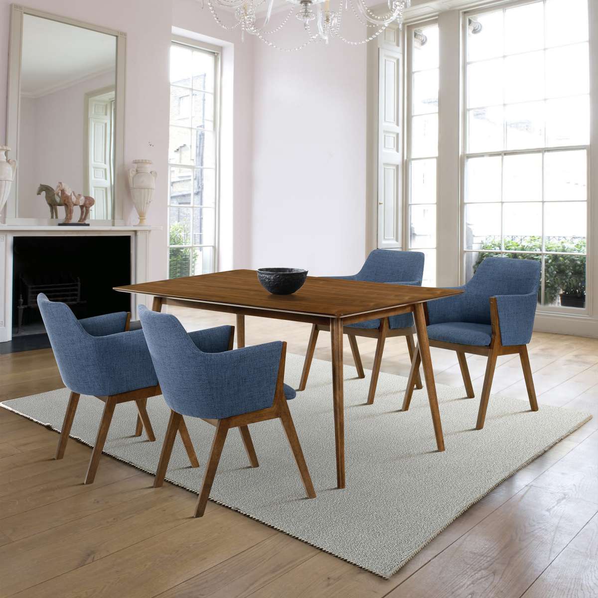 Westmont and Renzo Blue and Walnut 5 Piece Dining Set By Armen Living | Dining Sets | Modishstore