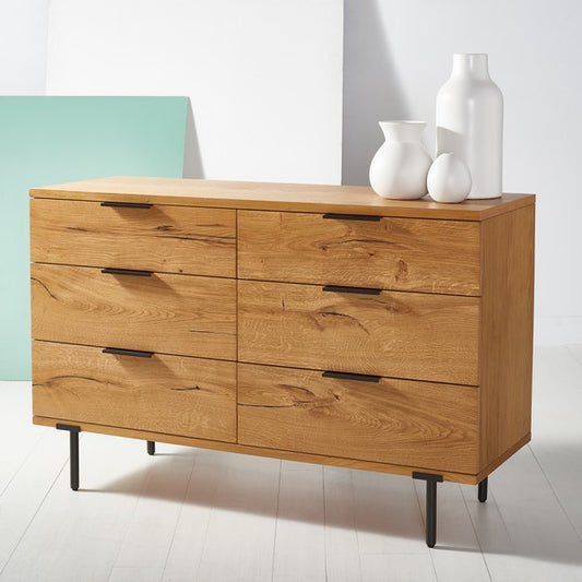 Safavieh Elizabella 6 Drawer Wood Dress - Oak | Dressers | Modishstore