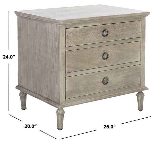 Safavieh Lisabet 3 Drawer Wd Nightstand - Light Gray | Nightstands | Modishstore - 3