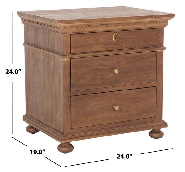 Safavieh Allisyn 3 Drawer Wd Nightstand - Brown | Nightstands | Modishstore - 3