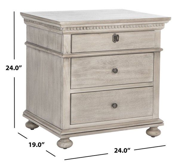 Safavieh Allisyn 3 Drawer Wd Nightstand - Light Gray | Nightstands | Modishstore - 3