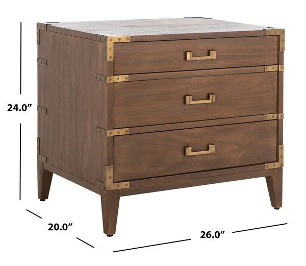 Safavieh Nisha 3 Drawer Wood Nightstand - Brown | Nightstands | Modishstore - 3