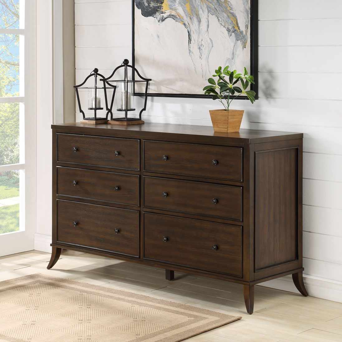 Safavieh Tobias 6 Drawer Dresser - Dark Walnut | Dressers | Modishstore