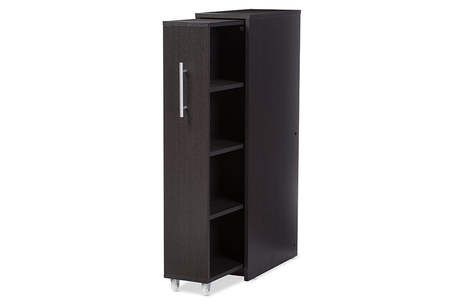 Baxton Studio Lindo Dark Brown Wood Bookcase with One Pulled-out Door Shelving Cabinet | Bookcases | Modishstore - 4