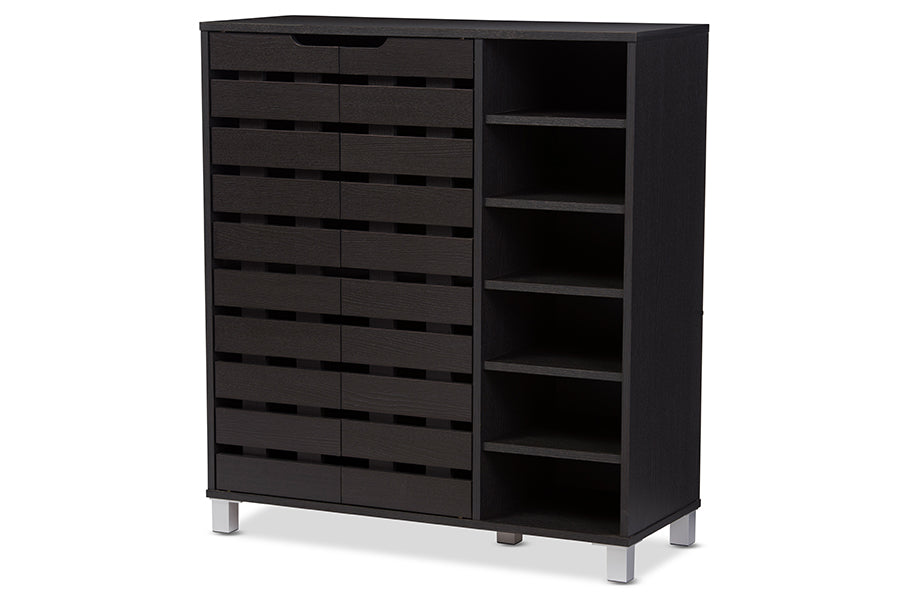 baxton studio shirley modern and contemporary dark brown wood 2 door shoe cabinet with open shelves | Modish Furniture Store-2