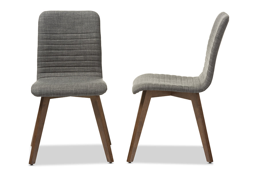 Baxton Studio Sugar Mid-century Retro Modern Scandinavian Style Dark Grey Fabric Upholstered Walnut Wood Finishing Dining Chair (Set of 2) | Dining Chairs | Modishstore - 3