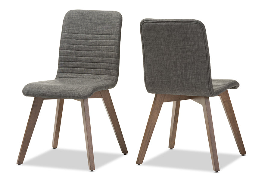 Baxton Studio Sugar Mid-century Retro Modern Scandinavian Style Dark Grey Fabric Upholstered Walnut Wood Finishing Dining Chair (Set of 2) | Dining Chairs | Modishstore - 2