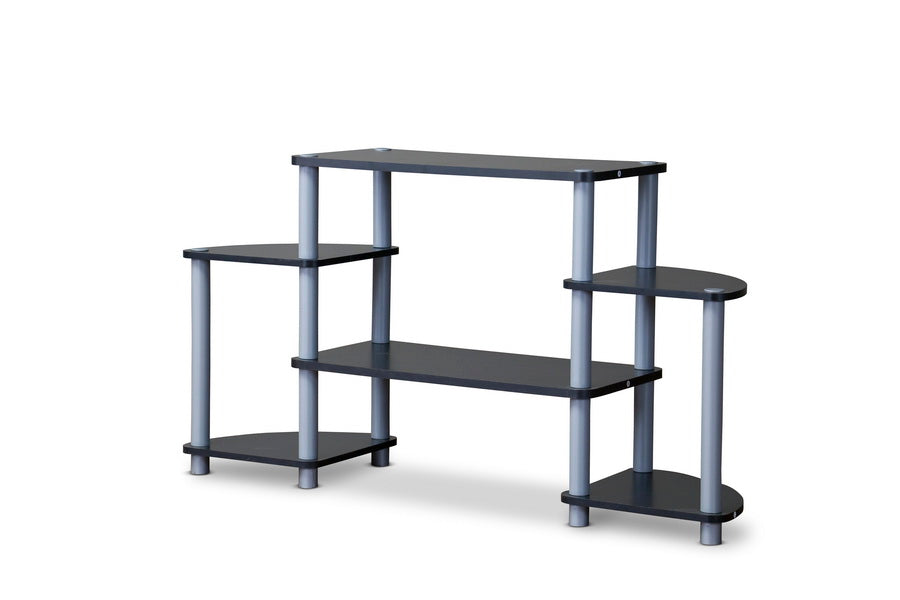 baxton studio orbit black and silver 3 tier tv stand | Modish Furniture Store-2