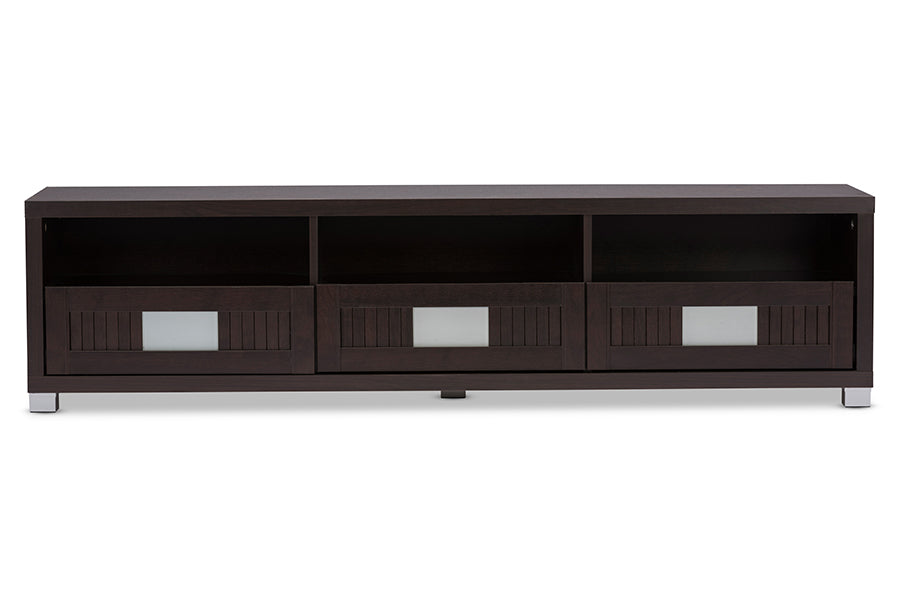 Baxton Studio Gerhardine Dark Brown Wood 63-Inch TV Cabinet with 3-drawer | Modishstore | Drawers