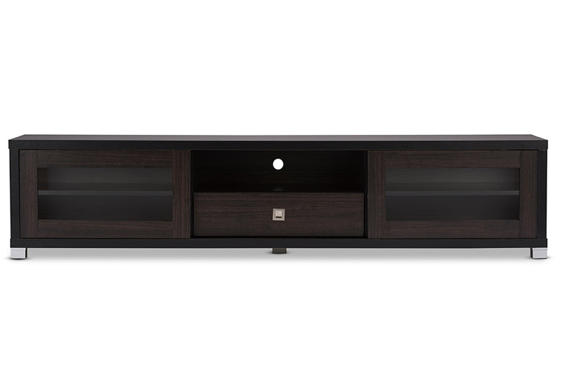 Baxton Studio Beasley 70-Inch Dark Brown TV Cabinet with 2 Sliding Doors and Drawer | Modishstore | Cabinets