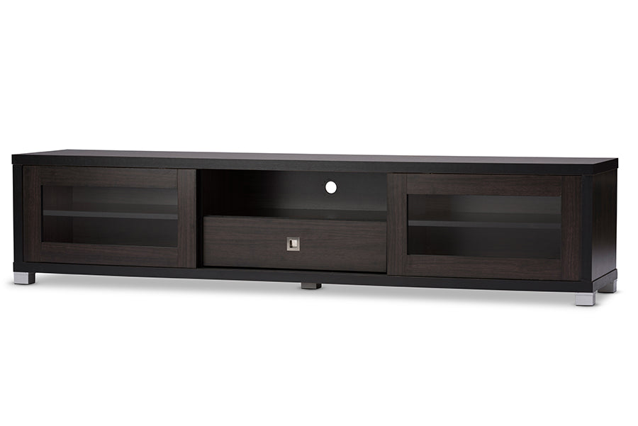 baxton studio beasley 70 inch dark brown tv cabinet with 2 sliding doors and drawer | Modish Furniture Store-2