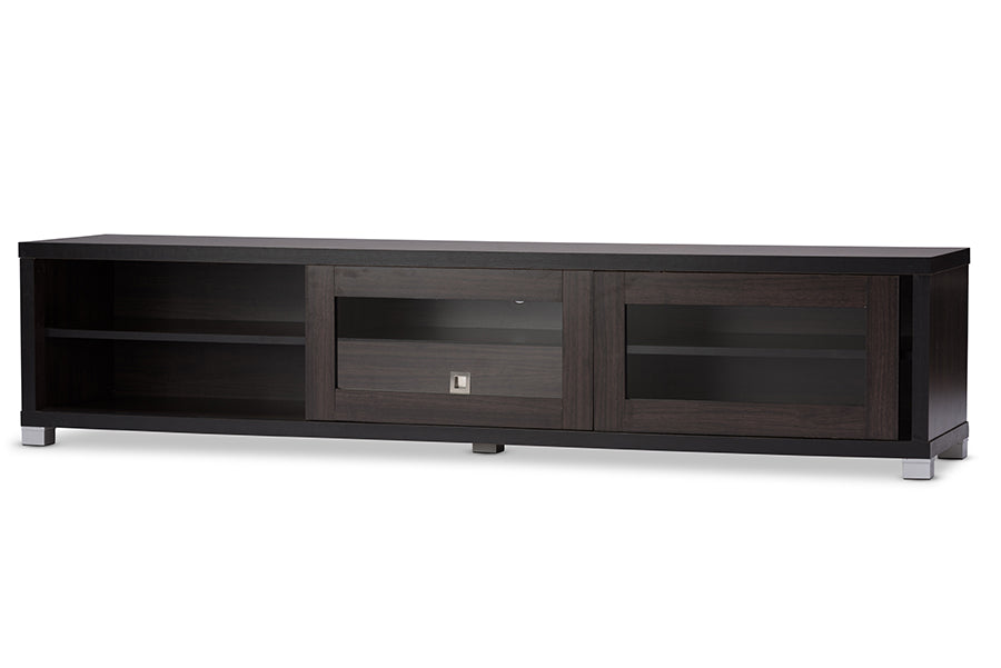 baxton studio beasley 70 inch dark brown tv cabinet with 2 sliding doors and drawer | Modish Furniture Store-3