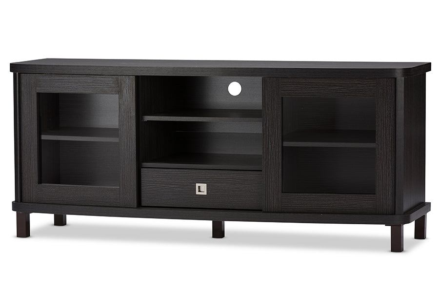 Baxton Studio Walda 60 Inch Greyish Dark Brown Wood TV Cabinet